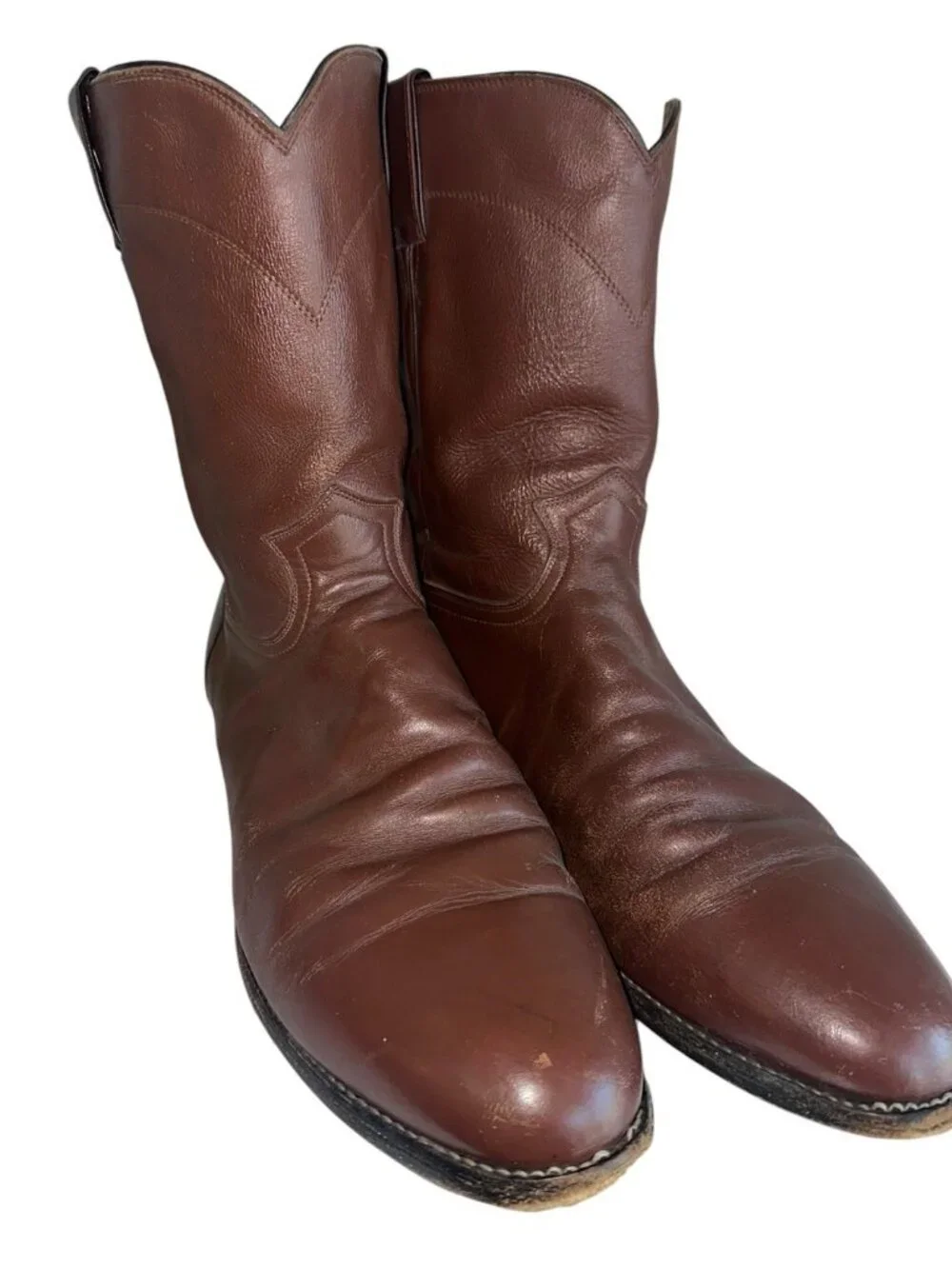 Justin Mens 3404 Roper Boots Sz 15 D Brown Leather 10” Western Cowboy